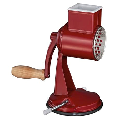 Zassenhaus Classic Drum Grater, Manual Kitchen Grater, Painted Metal, Beech Wood, Stainless Steel, Suction Base, 2 Grating Drums and Pestle, Can be Used as Vegetable Cutter, Cheese Grater and Slicer - color: Red