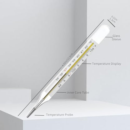 ℉ & ℃ Clinical Glass Thermometer for Underarm 2PCS - Classic Non Digital Thermometer for Adults - Accurate Easy Reading by AiBi TECH