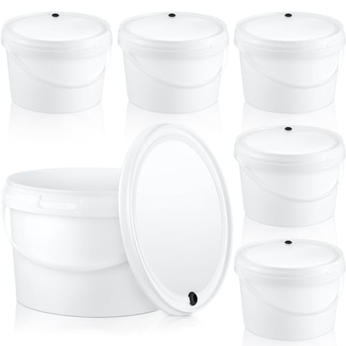 Hushee 6 Pcs 1 Gallon Round Fermentation Bucket Fermenting Bucket with Lid Fermenting Food Grade Home Brewing Wine Fermenter for Beer Wine Mead Cider Fermented Beverage