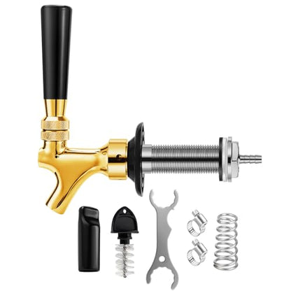 Draft Beer Shank Faucet Kit, 3Ft Beer Faucet Shank Self-Closing Golden Beer Tap Faucet, Kegerator Parts Wrench Barb Connector Tap Brush for Homebrew