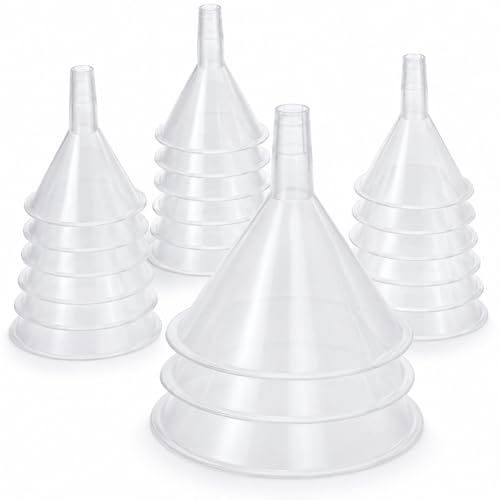RHBLME 20 PCS Plastic Funnels Set, 4.7 Inch Wide Mouth Clear Plastic Funnels for Filling Bottles, Multipurpose Large Funnel with Long Reaching Spout, Water Bottle Funnel for Powder Liquid Spices