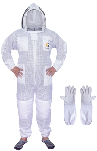 3 Layer Beekeeping Suit with Fencing Veil, Protective Gear, Includes Gloves (White, 3X-Large) - size: 3X-Large