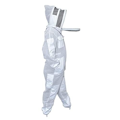 MS Breathable Ventilated 3Layers Beekeeping Suit with Fencing Veil & Protective Gloves – Full Body Beekeeper Suit - color: White, size: 3X-Large