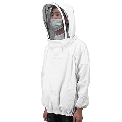 Beekeeping Jacket, Polyester Cotton Beekeeping Jacket, Beekeeping Veil Jacket with Double Zippers, Breathable Beekeeping Clothing for Protect Face (White) - color: White