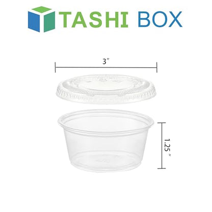 TashiBox 100 Sets 3.25 oz Plastic Disposable Portion Cups with Lids, Souffle Cups, Jello Cups, Snack Cups - size: 3.25oz-100Sets