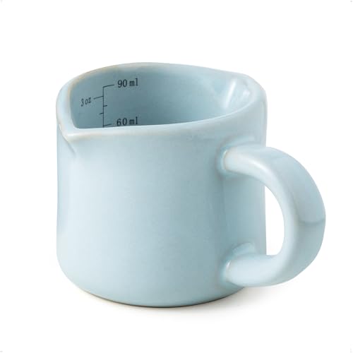 Espresso Cup 3 Oz, Ceramic Espresso Measuring Cup Expresso Shot Cup with Handle, Coffee Bar Accessories, Double Spouts Expresso Cup, Pale Blue - color: C-Pale Blue