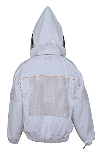 Beekeeping Jacket Ventilated Cotton with Mesh Pocket – Safety Fencing Bee Suit with Veil & Carrying Bag (BP-201-White)-XL - size: XL