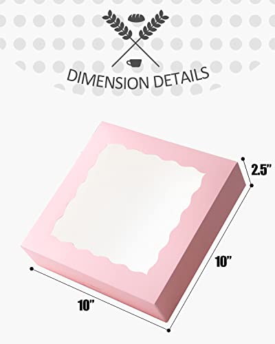qiqee Auto-pop Up Pink Pie Boxes with Window 10x10x2.5 inch 20Packs Cookie Donut Bakery Box - color: Pink, size: 10"x10"x2.5"/20 Pcs