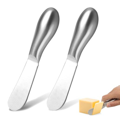 Dimeho 2 Pcs Butter Knife Little Cheese Spreader Knives Stainless Steel Spreader Knife Set Cocktail Knives for Condiments Cheese Charcuterie Board Jam Pastry making and Other Kitchen Daily - color: silver