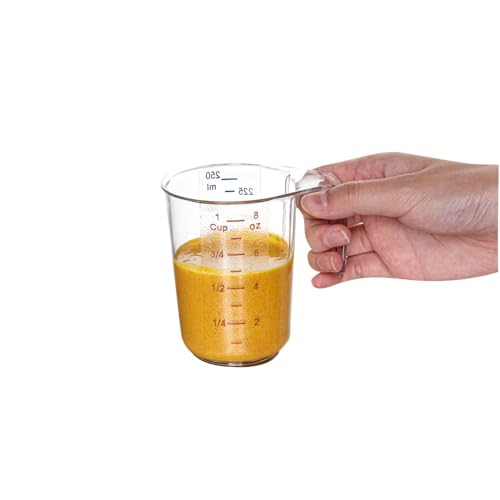 Restaurantware RW Base 1 Cup Measuring Jar 1 Durable Measuring Beaker - Metric And Imperial Units Handle With Thumb-Grip Design Clear Plastic Measuring Cup Tolerates Up To 248F - color: Clear, size: 3.75" × 3.00" × 3.75"