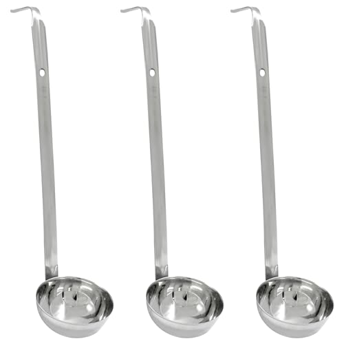 Piutouyar 3 Pcs 3 oz Soup Ladle Set, Stainless Steel Ladle with Long Hooked Handles Kitchen Cooking Serving Ladle Accessories for Cooking Soup Sauce Stews - size: 3 oz