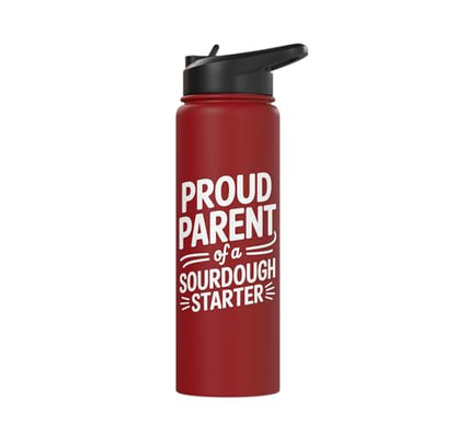 Proud Parent Sourdough Starter Active Yeast Stainless Steel Insulated Water Bottle - color: Red