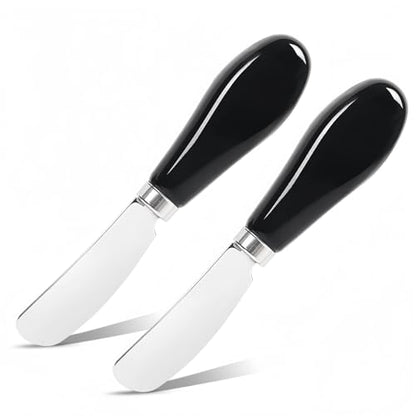 Butter Spreader Knife Set, 2-Pack Stainless Steel Cheese and Butter Knives with Ceramic Handle, Dishwasher Safe, for Soft & Hard Cheese, Jam, Cold Butter (black) - color: black