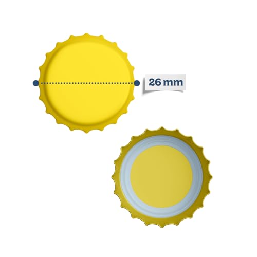 Fermentaholics Yellow Beer Bottle Caps - 144 Count Oxygen Absorbing Bottle Lids – 26mm Crown Caps for Homebrewing Beer, Cider, Soda, DIY Crafts and more – Fits Standard American Pry-Off Bottles