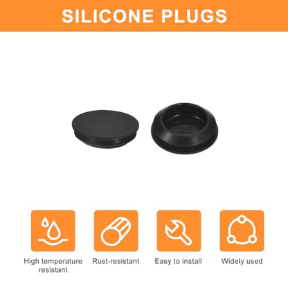 uxcell 8Pcs Silicone Plugs, Rubber Round Snap in Locking Hole Plugs for 25-27mm Hole, Hole Stoppers Waterproof Hole Plug for Metal Tube, Furniture End Caps Inserts, Black - size: 25-27mm