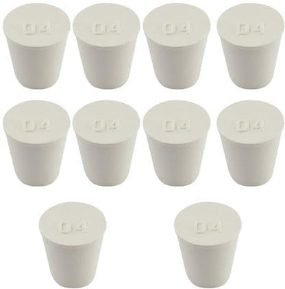 White Tapered Shaped Solid Rubber Stopper, Size 4#" 1x0.7x1.1inch / 26x19x28mm, 10 per Package - size: 4#,10pcs