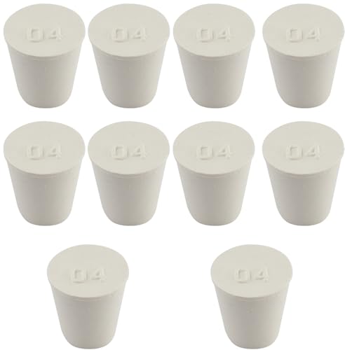 White Tapered Shaped Solid Rubber Stopper, Size 4#" 1x0.7x1.1inch / 26x19x28mm, 10 per Package - size: 4#,10pcs