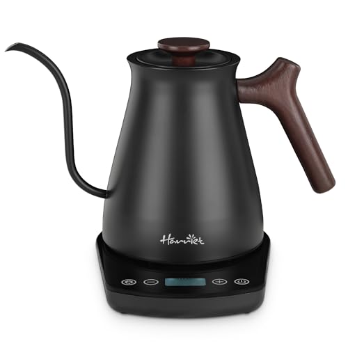 Harriet Gooseneck Electric Kettle - 1200W Fast Heat, 0.8L Stainless Steel, Precision Temp Control & Timer, Wood Handle, Pour Over Coffee and Tea, Black - color: Black