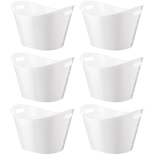 Patelai 6 Pcs Ice Buckets Bulk, Plastic Ice Buckets with Handles, Oval Storage Tub, Large Capacity Drink Tub for Party Bar Wine Beer Champagne Beverage Bottle Cooler (18 Liter,White) - color: White, size: 18 Liter