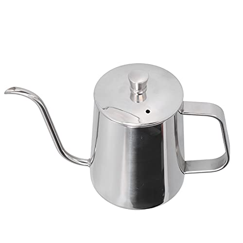 304 Stainless Steel Coffee Kettle, 600ml Gooseneck Pour Over Coffee Pot with Ergonomic Handle and Thermometer Hole, for Home Kitchen Brewing