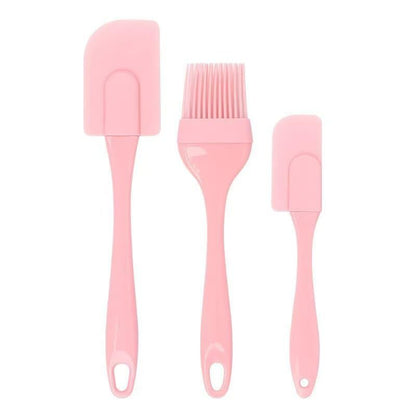 3pcs/set Food Grade Silicone Cake Spatula and Oil Brush and Cream Scraper and Sauce Brush, Baking Tool Set - color: Pink