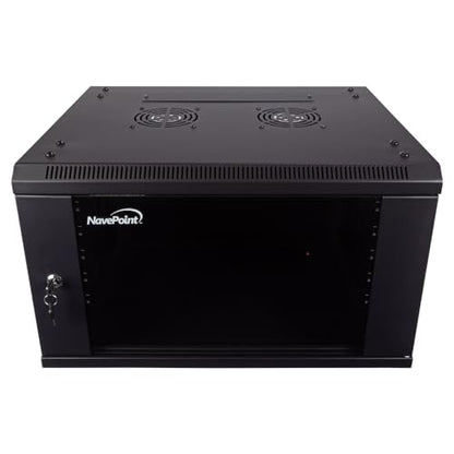 NavePoint 6U Server Cabinet Wall Mount Rack Enclosure Includes 2 Fans, Locking Glass Door, Removable Side Panels – 6U Network Cabinet 17.7” Deep, 19 Inch Server Rack for IT and A/V Equipment - size: 6U - 450mm Depth