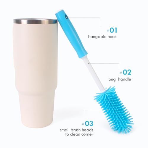 3 Pack Cleaner Brush Kit for Stanley, Bottle Cleaner Brush Set with Straw Brush Cleaner and Cup Lid Cleaning Brush for Stanley Cup, Tumbler Cups, Drinking Glass (Blue) - color: Blue