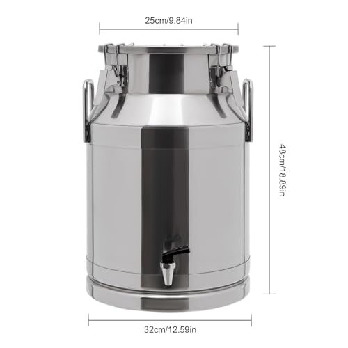 LOYALHEARTDY 30L/7.93Gal Milk Can with Faucet, Stainless Steel Milk Transport Cans Wine Pail Bucket Tote Jug Pot Oil Liquid Storage Barrel with 2 Handles Milk Container with Lid for Grain Wine Liquid - color: 30l-7.93gal With Faucet
