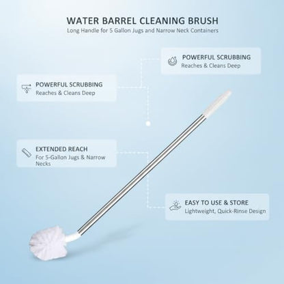 Long Handle Water Jug Brush for 5 Gallon Bottles and Narrow Neck Containers, White PP Scrubber