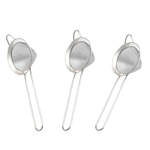 3-Piece Stainless Steel Fine Mesh Strainer Set - Conical Tea & Cocktail Filter for Loose Leaf, Food, Bar Use - Ergonomic Durable Kitchen Colander Tool