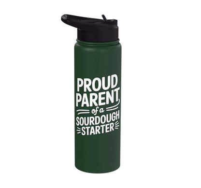 Proud Parent Sourdough Starter Active Yeast Stainless Steel Insulated Water Bottle - color: Dark Green