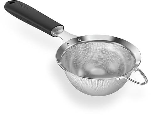 U-Taste 10cm Fine Mesh Strainer, Small 18/8 Stainless Steel Cooking, Baking, 30 Mesh Kitchen Sieve with Silicone Handle for Flour, Tea, Juice, Seeds, Coffee, Quinoa (Black) - color: Classic Black, size: Small (3.9 x 11.1 in)