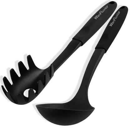 Pasta Fork and Soup Ladle Set, High Heat Resistant Spaghetti Strainer and Ladle Spoon, BPA Free Kitchen Utensils for Cooking, Stirring, Serving Pasta, Soup & Sauce