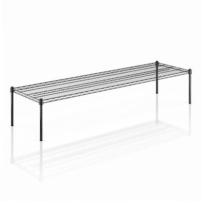 Black Epoxy Wire Storage Shelf, Dunnage Rack, Commercial 1 Tier Small Shelf, 21" x 72" x 14", Heavy-Duty Metal, 600 lbs Capacity - color: Black, size: 21"D x 72"W x 14"H