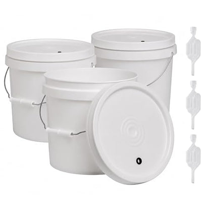 FastRack 2 Gallon Fermentation Bucket with Lid, Grommet & twin bubble airlock (3 Pack)|HDPE Brew Bucket with Handle & Grommeted Lid |BPA-Free Fermenter Ideal for Beer, Wine, Mead, Cider & Food Storage - size: 3 Pack