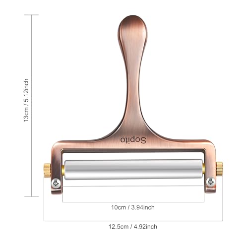 Sopito Cheese Slicer Stainless Steel with 3 Extra Wires Great for Cheddar, Gruyere, Raclette, Mozzarella Cheese Block, Adjustable Thickness, Copper - color: Copper
