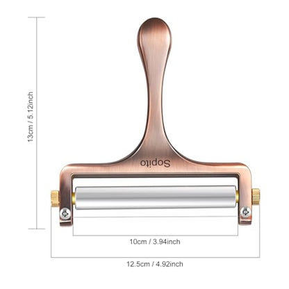 Sopito Cheese Slicer Stainless Steel with 3 Extra Wires Great for Cheddar, Gruyere, Raclette, Mozzarella Cheese Block, Adjustable Thickness, Copper - color: Copper