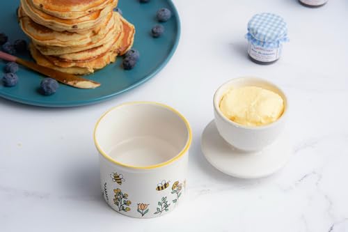 Kook Butter Keeper Dish, French Ceramic Crock with Lid, Embossed Container, For Soft Butter, (Meadow) - color: Meadow
