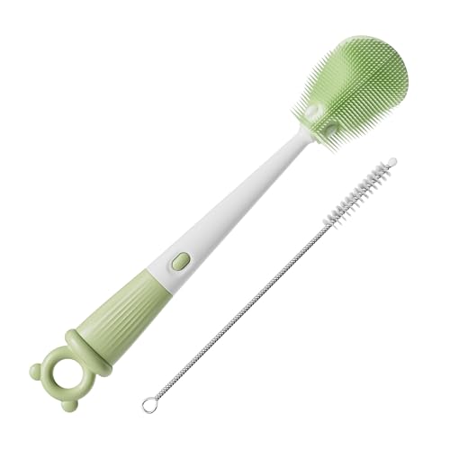 JOYMOOP Silicone Bottle Brush & Straw Cleaner Brush Set, Multi-Functional Bottle Washer for Sports Water Bottle,Glassware,Vase,and Narrow Neck Containers,Green - color: Green