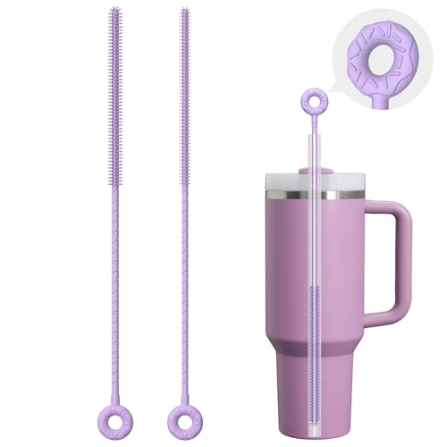 Silicone Straw Cleaner Brush, 2 Pcs Reusable Cleaning Brushes for Straws, 6mm&9mm, Purple - color: Purple