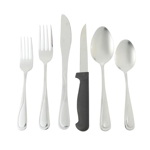 Gibson Home Trillium Plus 24-Piece Stainless Steel Flatware Utensil Set with Steak Knives – Silverware Service for 4 with Teardrop Handle Design - size: Service for 4 (24pcs)