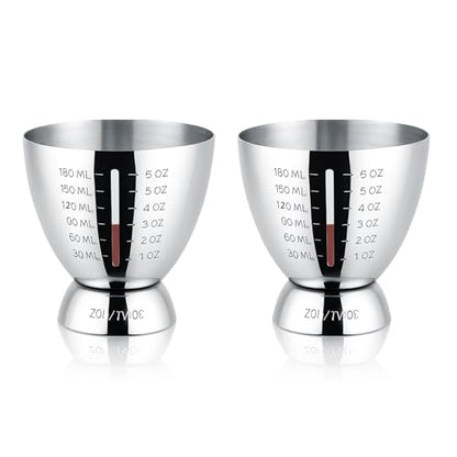 Cocktail Measuring Jigger for Bartending with Graduated Markings 1 oz to 6oz Heavy Duty 18/8 Multi-Unit Measure Stainless Steel Shot Measure Cup Pack of 2 - color: #2 Silver 2PCS