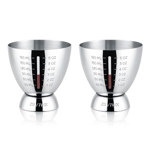 Cocktail Measuring Jigger for Bartending with Graduated Markings 1 oz to 6oz Heavy Duty 18/8 Multi-Unit Measure Stainless Steel Shot Measure Cup Pack of 2 - color: #2 Silver 2PCS