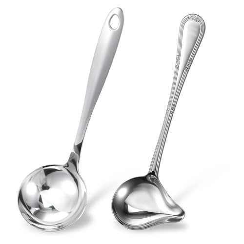 2 Pcs Gravy Spoon Stainless Steel Gravy Ladle Sauce Ladle and Small Ladles with Pour Spout 7.8'' Sauce Soup Spoon Small Drizzle Ladles for Cooking Serving Canning