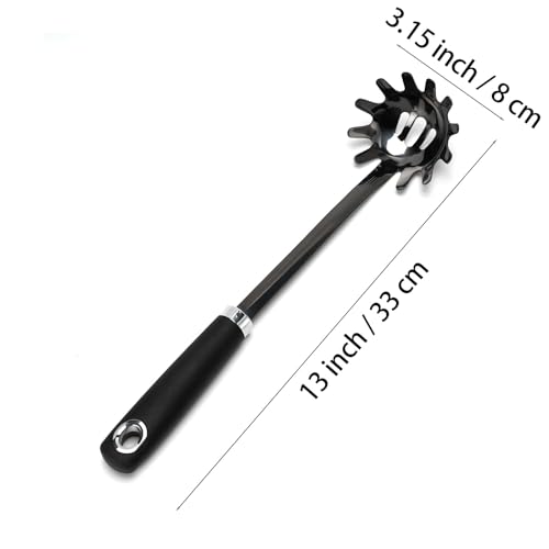 Black Stainless Steel Pasta Spoon, Spaghetti Server with Teeth, Metal Pasta Fork for Noodles, Linguine, Fettuccine and Macaroni, Dishwasher Safe - color: Z-Black Spaghetti