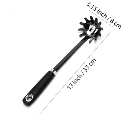 Black Stainless Steel Pasta Spoon, Spaghetti Server with Teeth, Metal Pasta Fork for Noodles, Linguine, Fettuccine and Macaroni, Dishwasher Safe - color: Z-Black Spaghetti