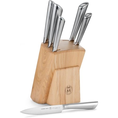 Schmidt Brothers - Atlas Series - 7-Piece Knife Set, High-Carbon Stainless Steel Cutlery with Natural Wood Knife Block - color: Atlas