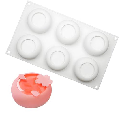 Silicone Round Shape Baking Molds, 6-Cavity Round Mousse Molds for Pastry, French Dessert, Chocolate, Cake, Mousse - color: White-R0191
