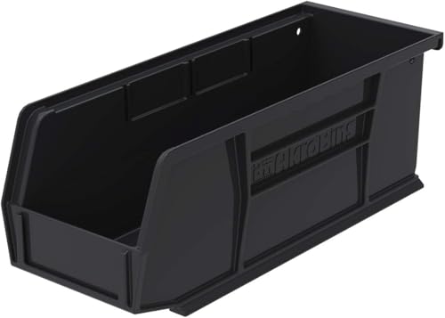 Akro-Mils 30224 AkroBins Plastic Storage Bins, Space-Saving Stackable Bins for Garage, Pantry, Craft Organization, 11" L x 4" W x 4" H, Black, 12-Pack - color: Black