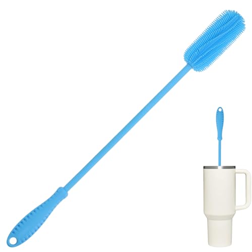 15.7" Silicone Bottle Brush, ddLUCK Water Bottle Cleaner Brush for Stanley, Hydroflasks, Glass, Thermos Sports Bottle, Vase and Glassware, Bottle Brush Cleaner for Small Narrow Neck Containers (Blue) - color: Long Blue